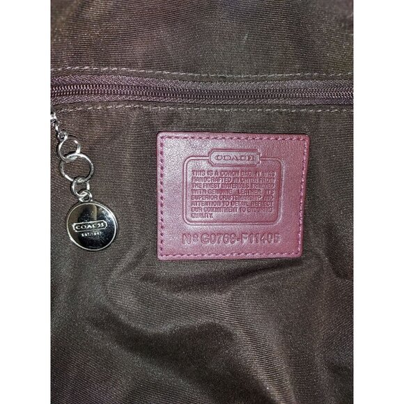 Coach Soho Signature Canvas Suede Shoulder Bag Burgundy Wine Western Country - Picture 3 of 16